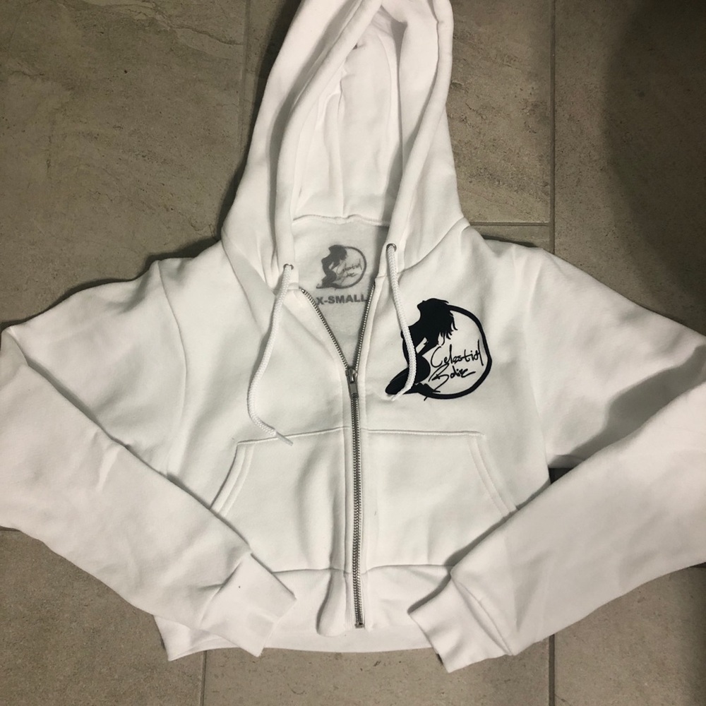 Celestial Bodies white crop hoody